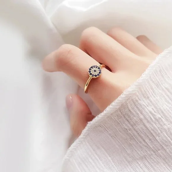 14k Gold Sapphire Diamonds Blue Eye Ring Sterling Silver - Picture 4 of 9